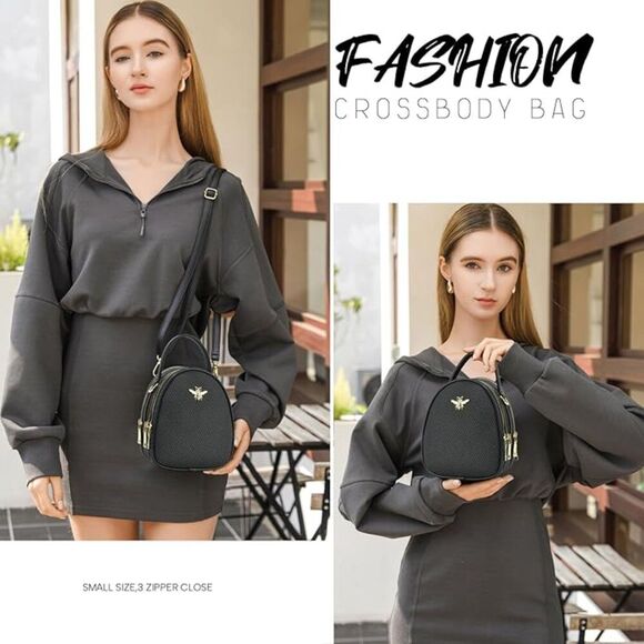 Women Matte Black Imported Faux Leather Stylish Small Crossbody Messenger Bags